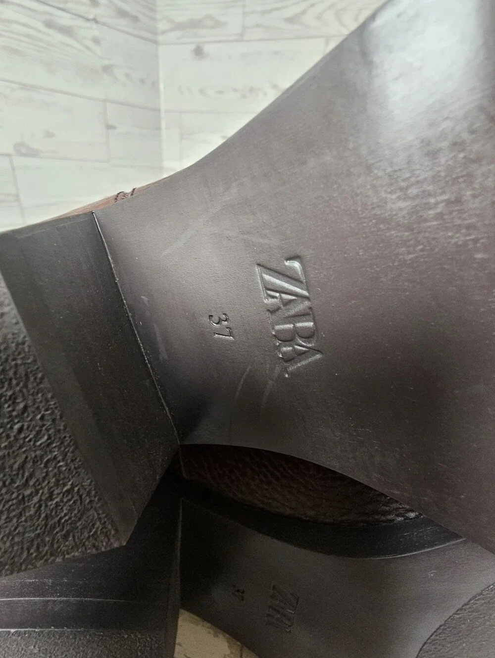 NWT ZARA Brown Pebbled Leather Western Cowboy Boots Women's 6.5 EUR 37